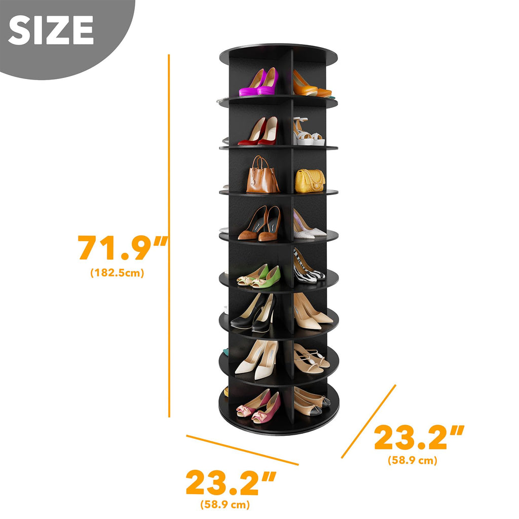 8 Tier Rotating Shoe Rack Tower, Spinning Shoe Display Lazy Susan, Revolving 360 Shoe Rack Storage Round Carousel
