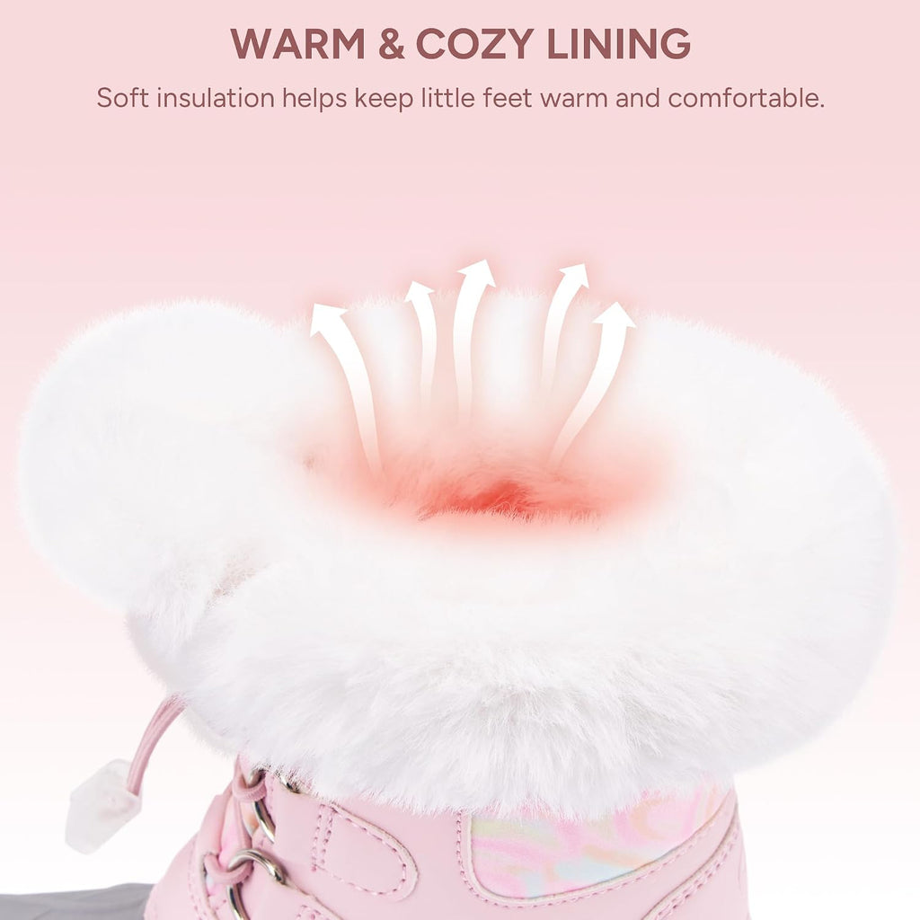Girls Snow Boots with Faux Fur Collar Kids Winter Warm Boot