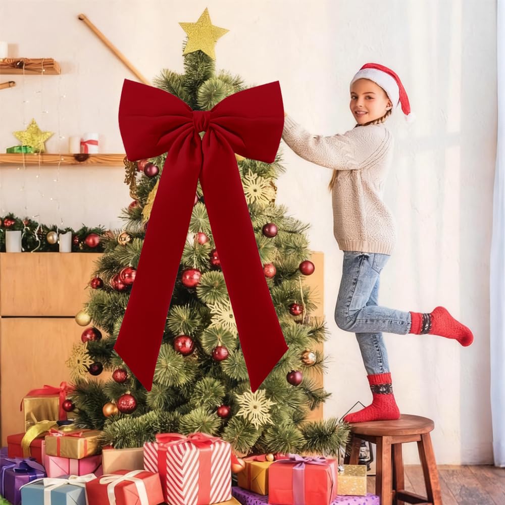 Large Christmas Tree Topper Bow Ornament 15x30 Inch(Red)