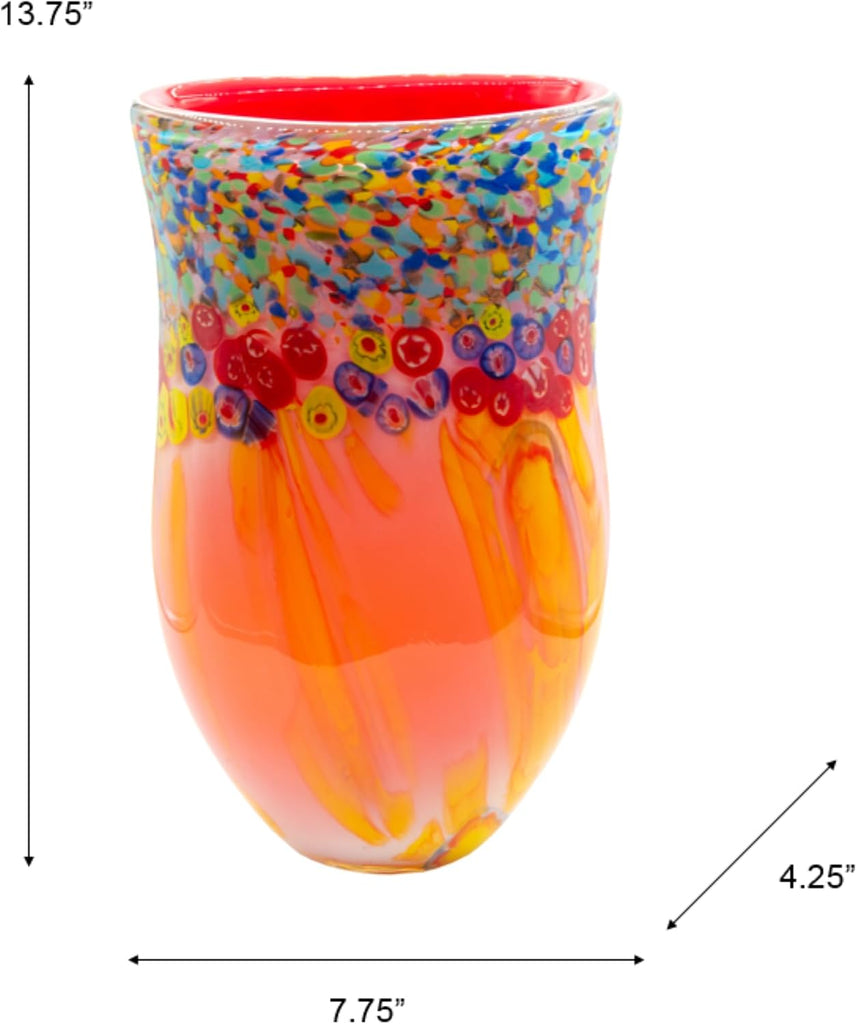 AV22246 Art Glass Vase 13.75" Tall Salt Creek Handcrafted Murano-Style Vase Décor, Living Room, Bed Room, Home
