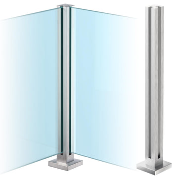 Glass Railing Post, No-Punch / 304 Stainless Steel Glass Railing Spigot with Slots & Base, Heavy-Duty Clamp Bracket