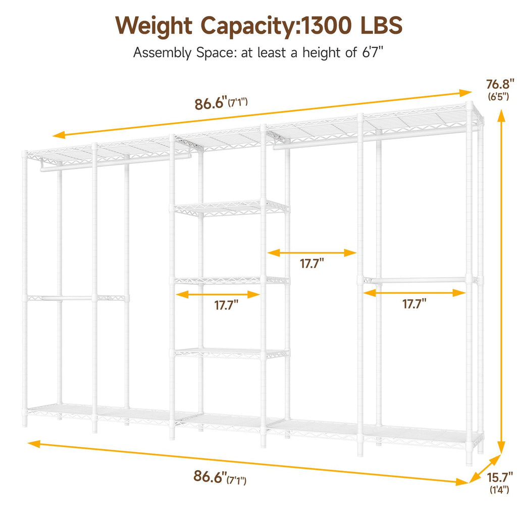 F5 Heavy Duty Clothes Rack Freestanding Modular Closet System White