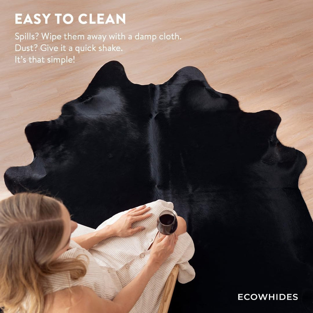 100% Genuine Brazilian Cowhide Rug, Black Natural, One-of-a-Kind Real Hide, Luxury Cowskin Leather Area Rug, Natural