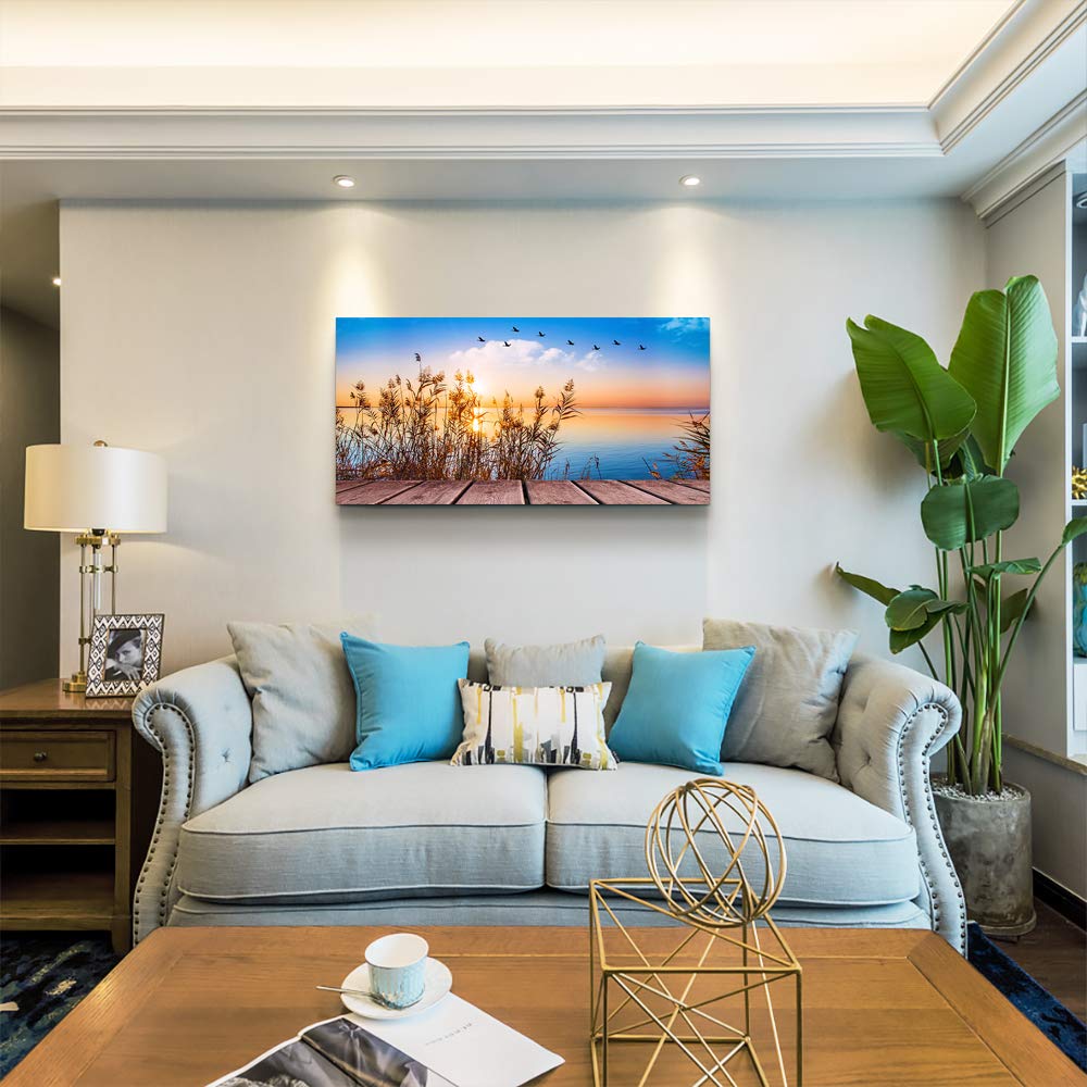 Ocean Canvas Wall Art, Coastal Bedroom 40"x20"