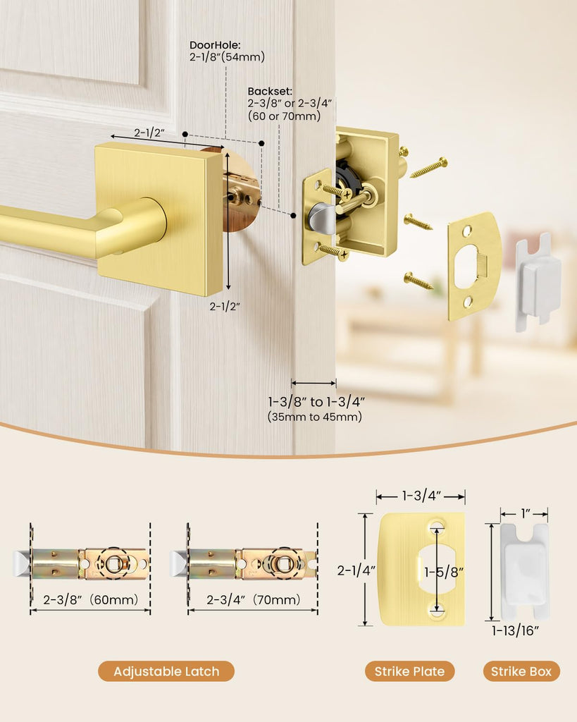 Gold Closet Door Handles, Zinc Alloy Passage Door Handles, 3 Pack