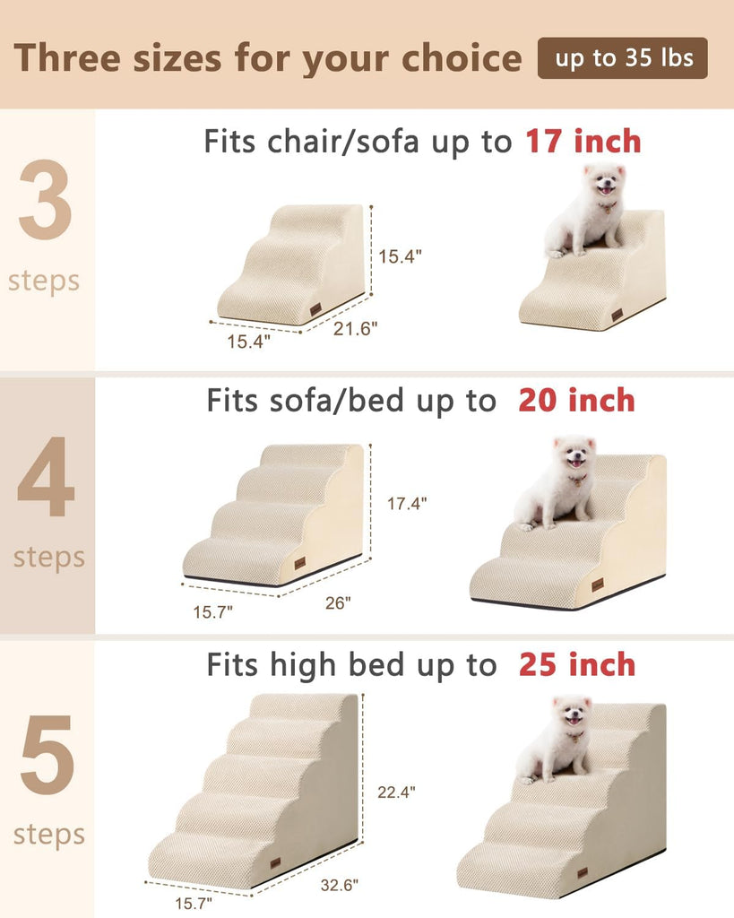 Dog Stairs for Small Dogs,3 Step Dog Ramp for Couch and Bed,Pet Stairs with Non-Slip Bottom for Old Cats,Indoor Pet