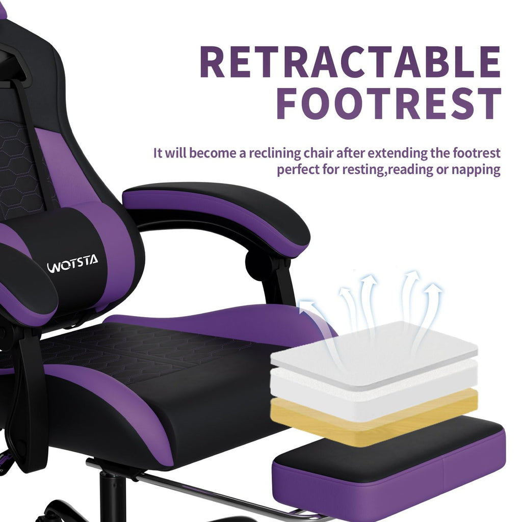 Gaming Chair with Massage, Ergonomic PC Gaming Chair with Footrest Comfortable Headrest and Lumbar Support, High Back