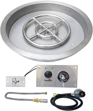 19 Inch Drop-in Round Fire Pit Kit with Spark Ignition Kit, Propane Gas Version, 304 Stainless Steel