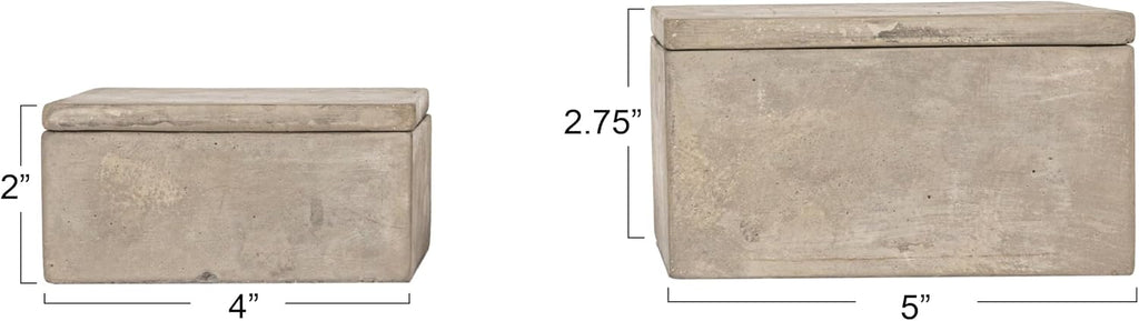 Contemporary Cement Boxes with Lids, Grey - Set of 2