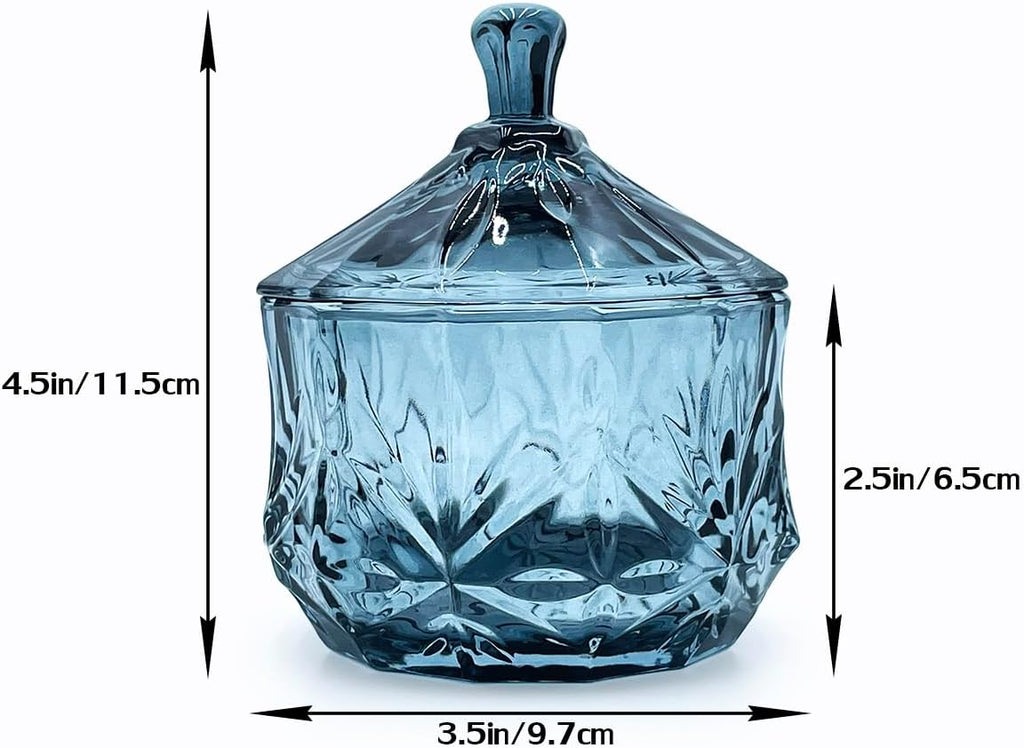 8oz Glass Candy Dish with Lid,Small Crystal Candy Jar,Apothecary Jar for Cotton Balls,Q Tips, Small