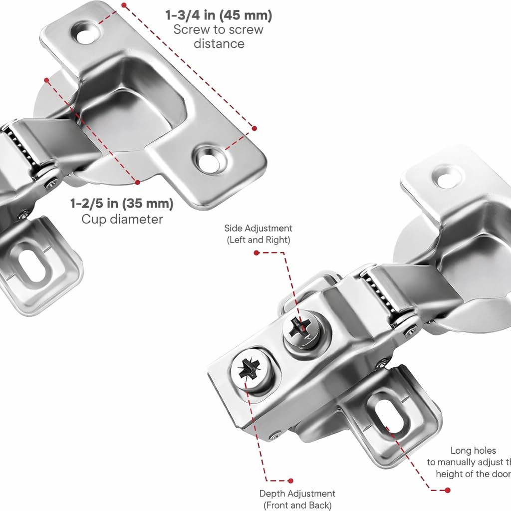 50-Pack 1/2" Overlay Soft Close Face Frame Kitchen Cabinet Hinges
