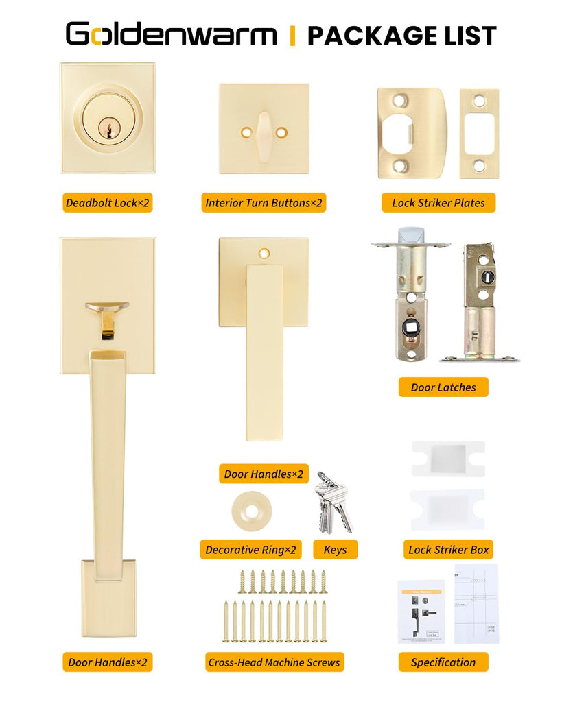 Double Door Handle Set, Gold Double Door Handleset with Dummy