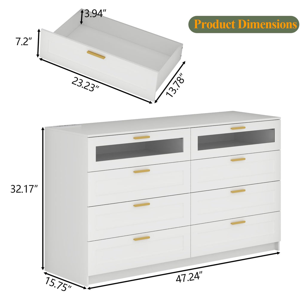 8 Drawers Dresser with Charging Station, Dresser with LED Light