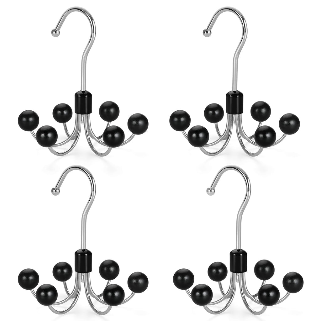 Hoodie Hangers 4-Pack with 6 Wood Balls, 360°Swivel Purse Hanger, Scarf Hanger, Closet Hooks, Handbag Organizer, Bra