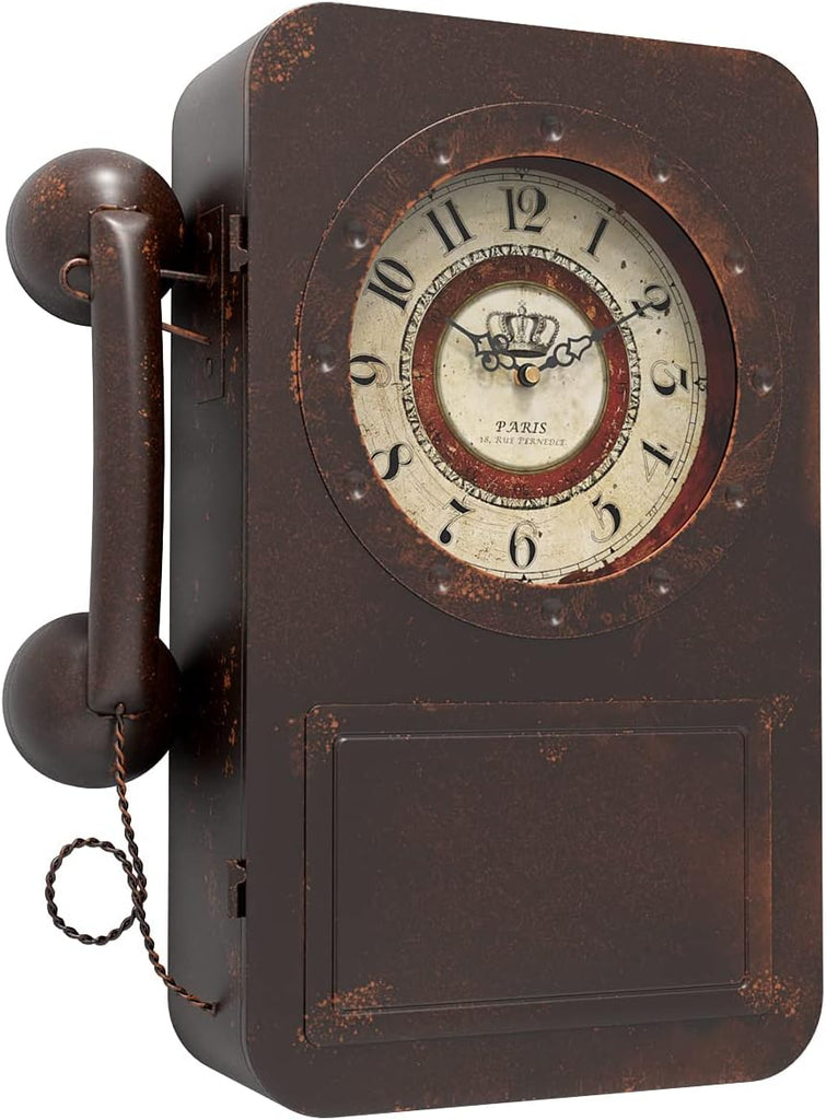 Abdurey Retro Old Telephone Wall Clock with Hidden Safe, Battery Operated Quartz Metal Wall Clocks