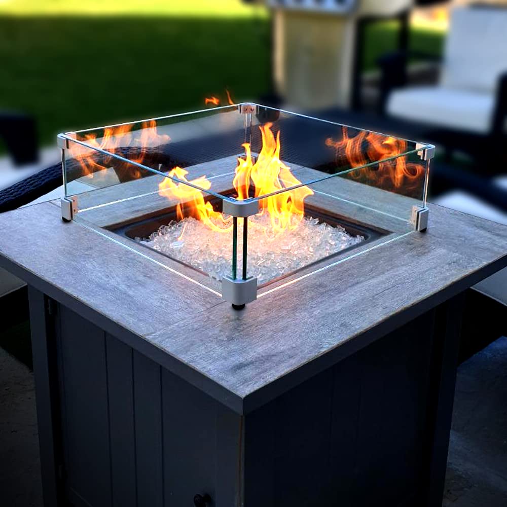 23.5" L x 23.5" x 6" Square Fire Pit Glass Wind Guard Clear Tempered Glass Flame Protective Pane Wind Resistant
