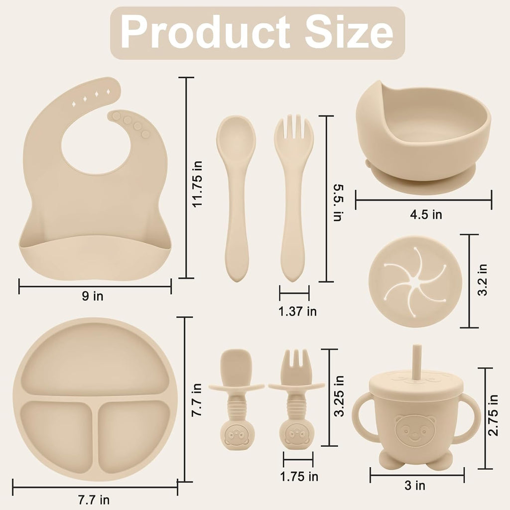 Feeding Set | Baby Led Weaning Supplies Includes Suction Bowls and Divided Plates, Adjustable Bib, Baby Utensils