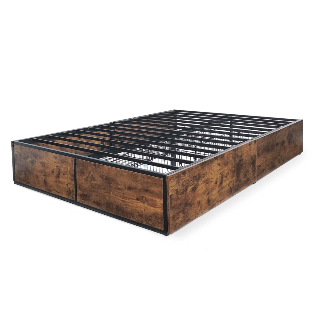 Industrial Metal Storage Bed Frame with 4 Drawers, Mattress Foundation with Metal Slat Support, Space Saving Platform
