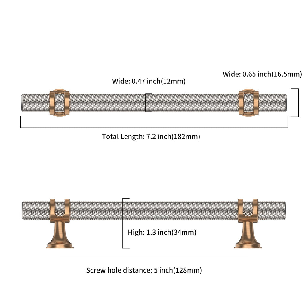 10 Pack 5 Inch(128mm) Knurled Satin Nickel and Champagne Bronze Kitchen Cabinet Handles, Cabinet Pulls Kitchen