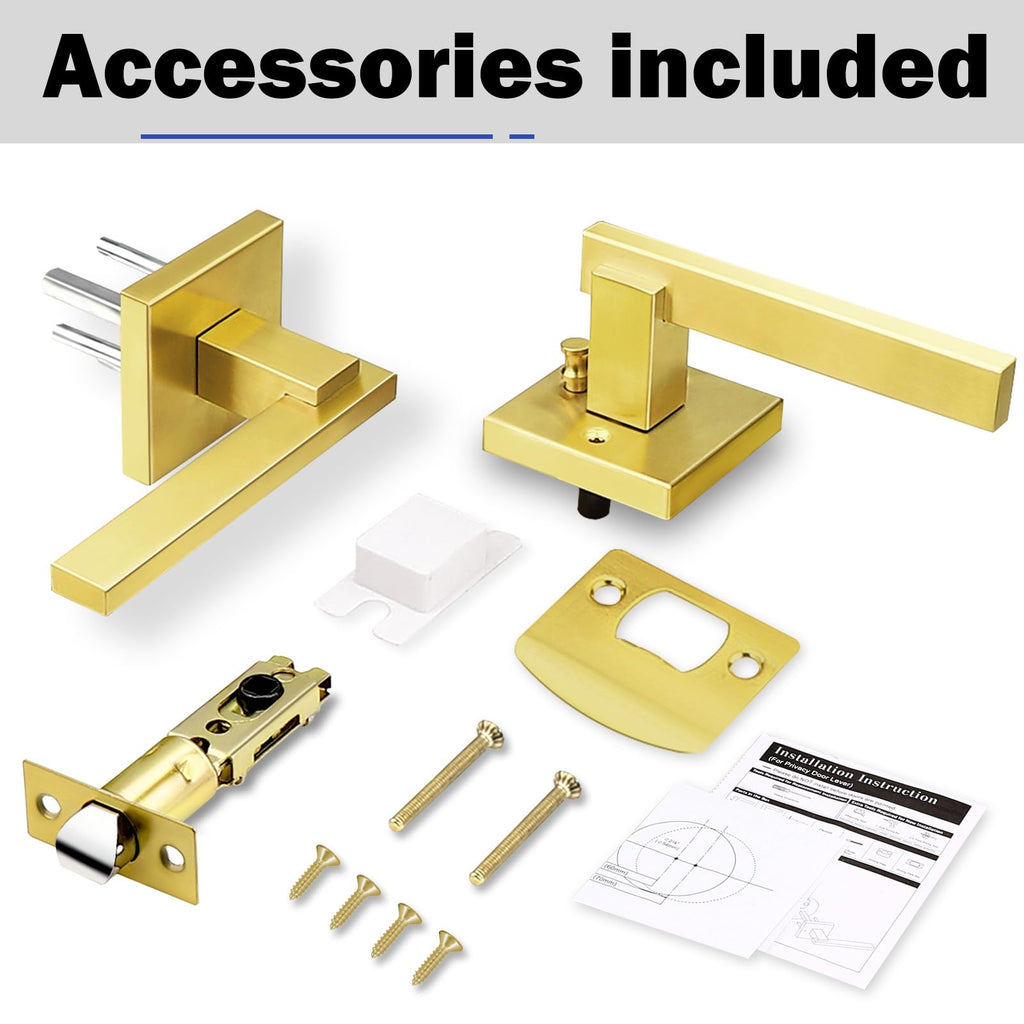 10 Pack Gold Privacy Door Handles Square Keyless Door Lever, Interior Door Handle , Modern Door Handle Sets Stainless