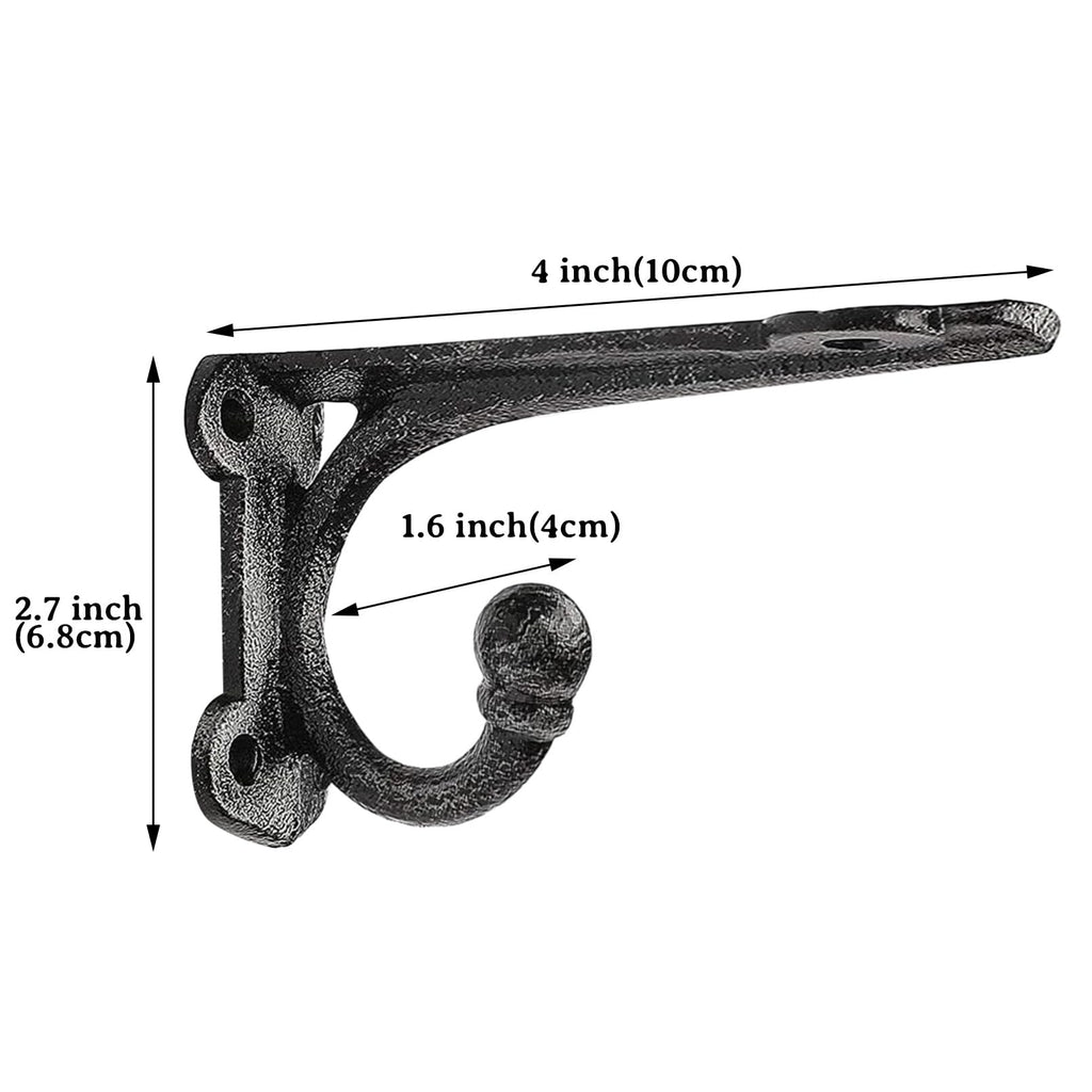 Cast Iron Shelf Brackets 4 Inch, 4 Pack Black Rustic Shelf Brackets with Hooks, Heavy Duty Floating Brackets Wall