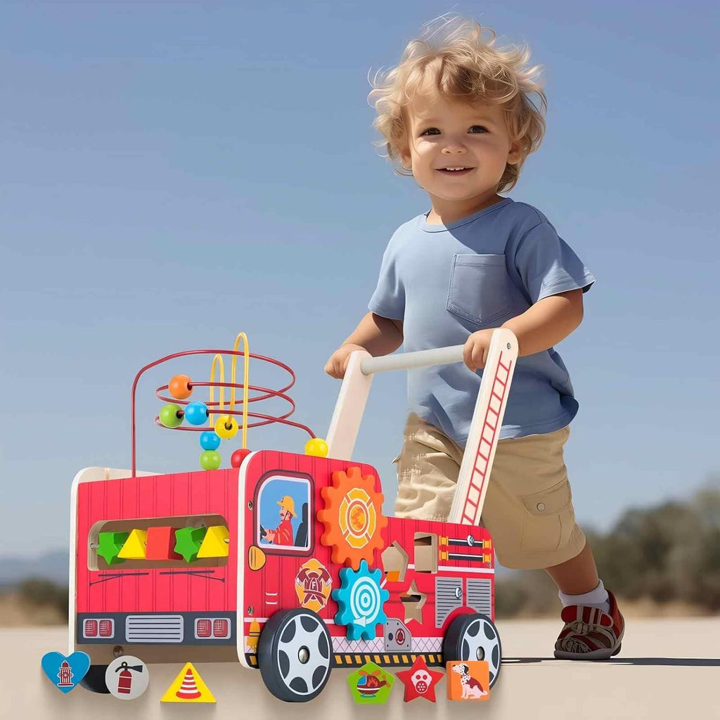 Wooden Baby Walker for Toddlers, Montessori Push Walker with Bead Maze