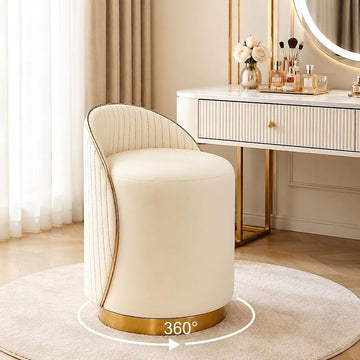 Vanity Stool with Back, 360° Swivel Vanity Chair, 400lbs Modern Round Leather Makeup Stool, Ottoman Chair, Dressing