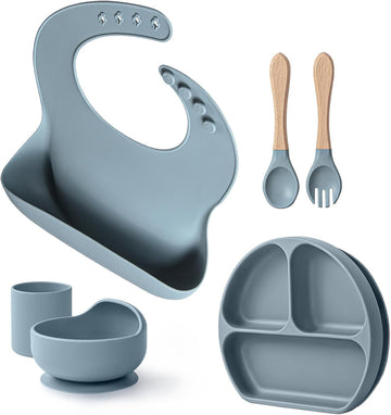Suction Plates and Bowls Set - 100% Food Grade Silicone Toddler Feeding Supplies for BLW | Stay-Put Divided Dish