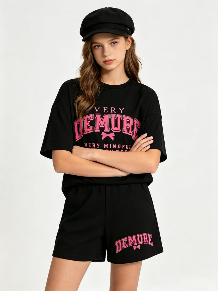 Girls Summer Outfits 2 Piece Sets Short Sleeve T-Shirt Top Elastic Waist Shorts Set Casual Clothing Sets