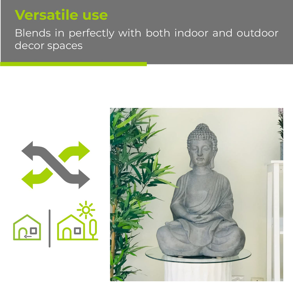 25.6" Lightweight Sitting Meditating Buddha Zen Indoor Outdoor Statue Natural Concrete