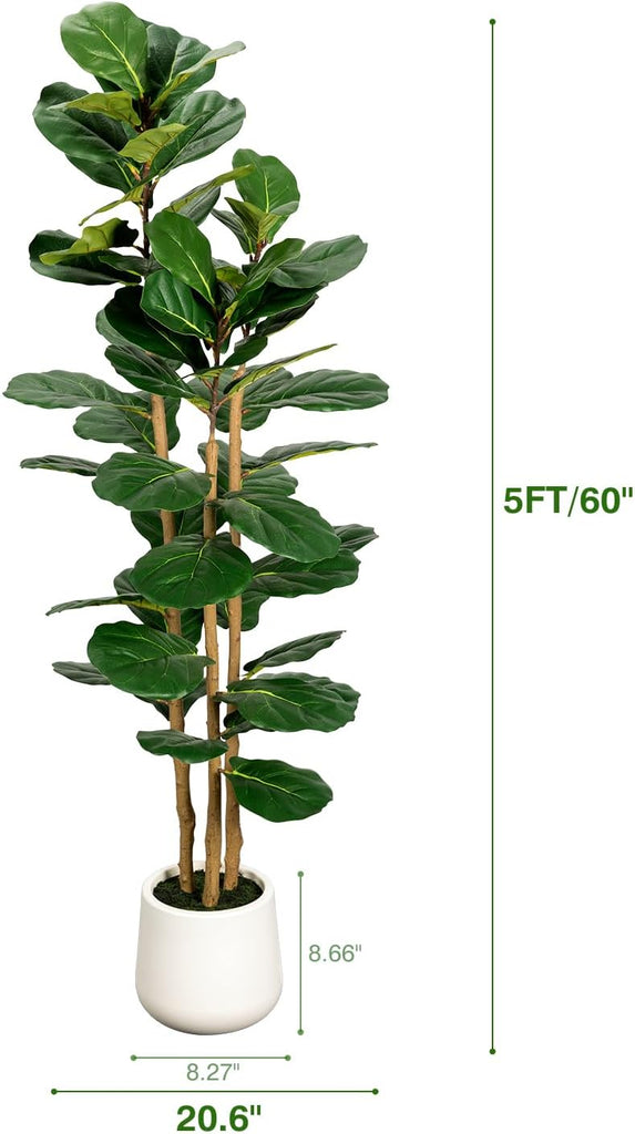 Artificial Fiddle Leaf Fig Tree in Modern White Planter, 5ft