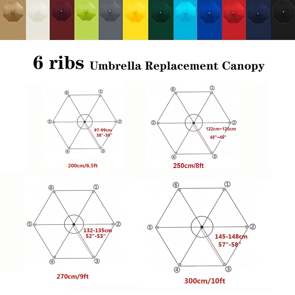 Patio Canopy Replacement Top For 6 Ribs, Fade Resistant Tear Resistant Outdoor Table Market Umbrella Canopy Cloth For