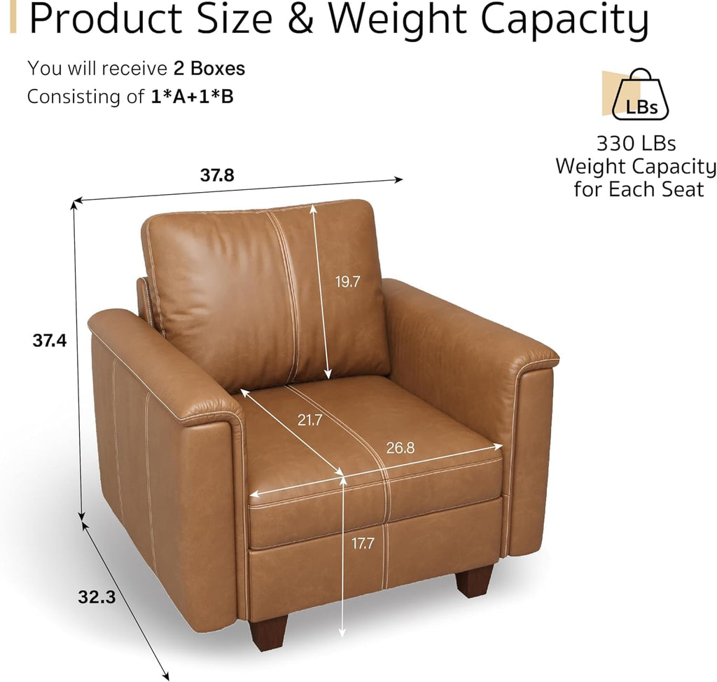 Modular Leather Accent Chair with Storage, Plush-Top Armrest, Brown