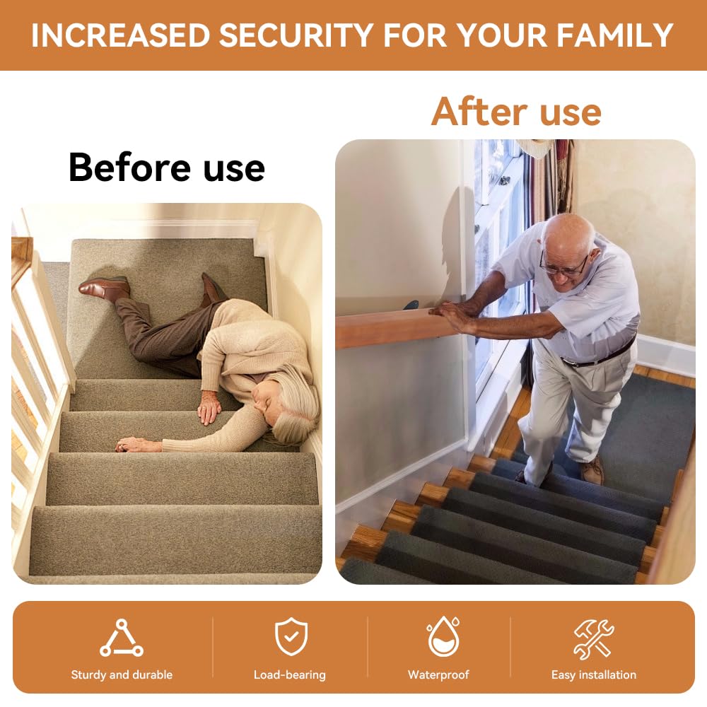 7FT Wood Stair Handrails Wall Mount, Single Piece Staircase Hand Railings