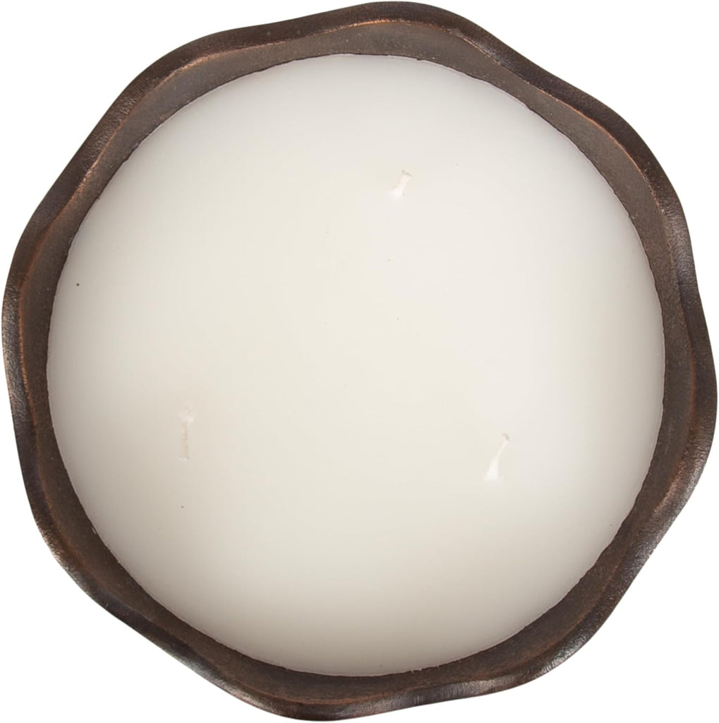 Alessia Scalloped Round Metal Candle Bowl, 8 Inch Diameter, Bronze, Modern Three-Wick Unscented Candle