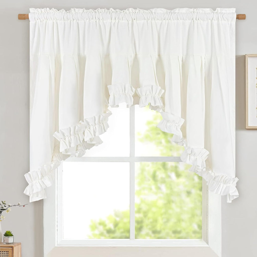 White linen ruffle swag valance 60W x 36L - Casa Home Living