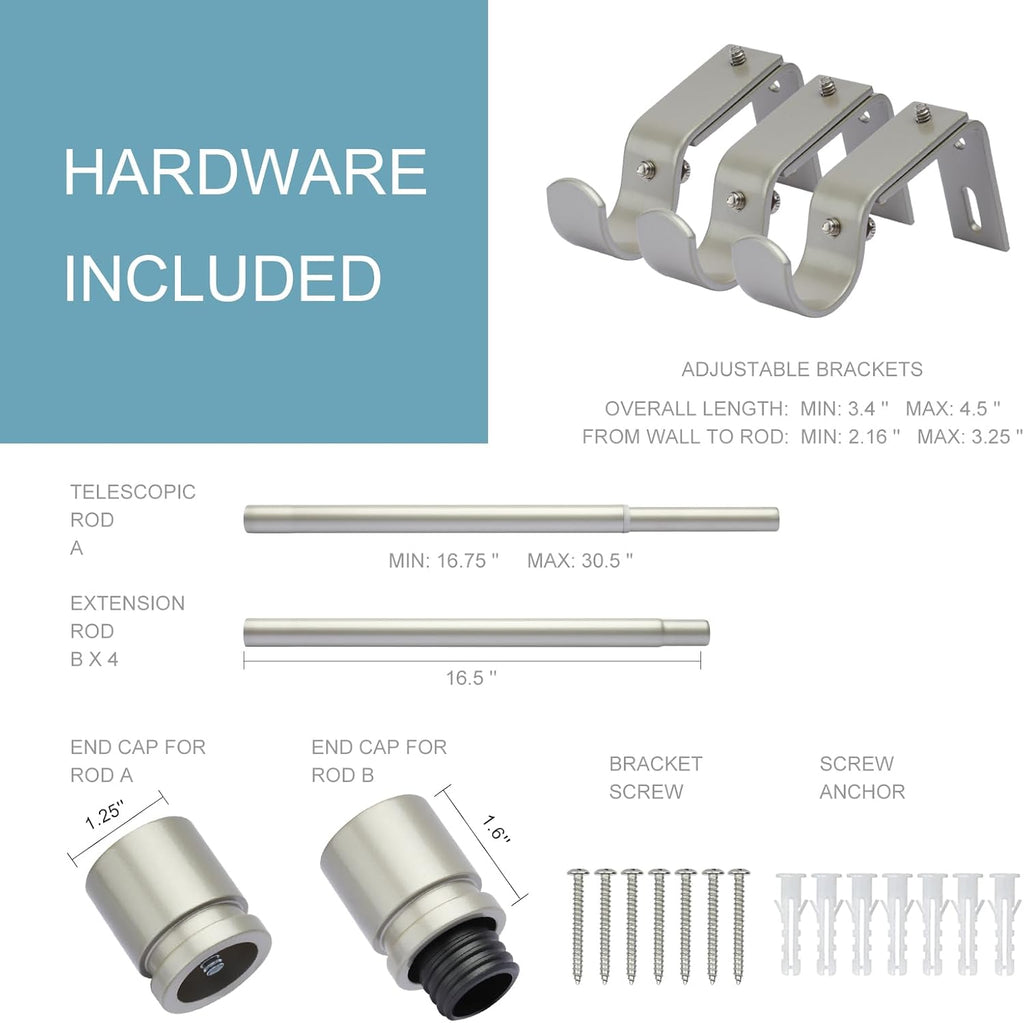 Curtain Rods for Windows 16 to 88 Inches Adjustable Length 1 Inch Diameter Window Curtain Rod with Aluminium End Cap