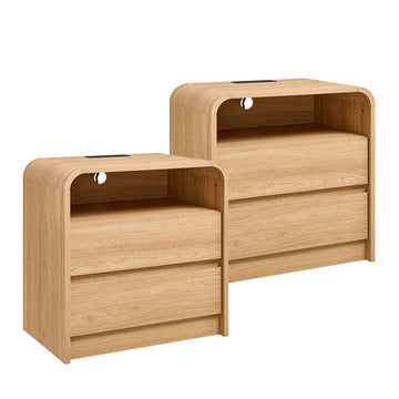 25" Tall Modern Nightstand Set of 2, Wood Bedside Table, Natural Oak