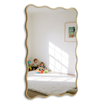 Gold Wavy Bathroom 20x30 Rectangle Scalloped Farmhouse Wall Mirror