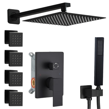 Shower Faucet Set Matte Black 10" shower system with handheld