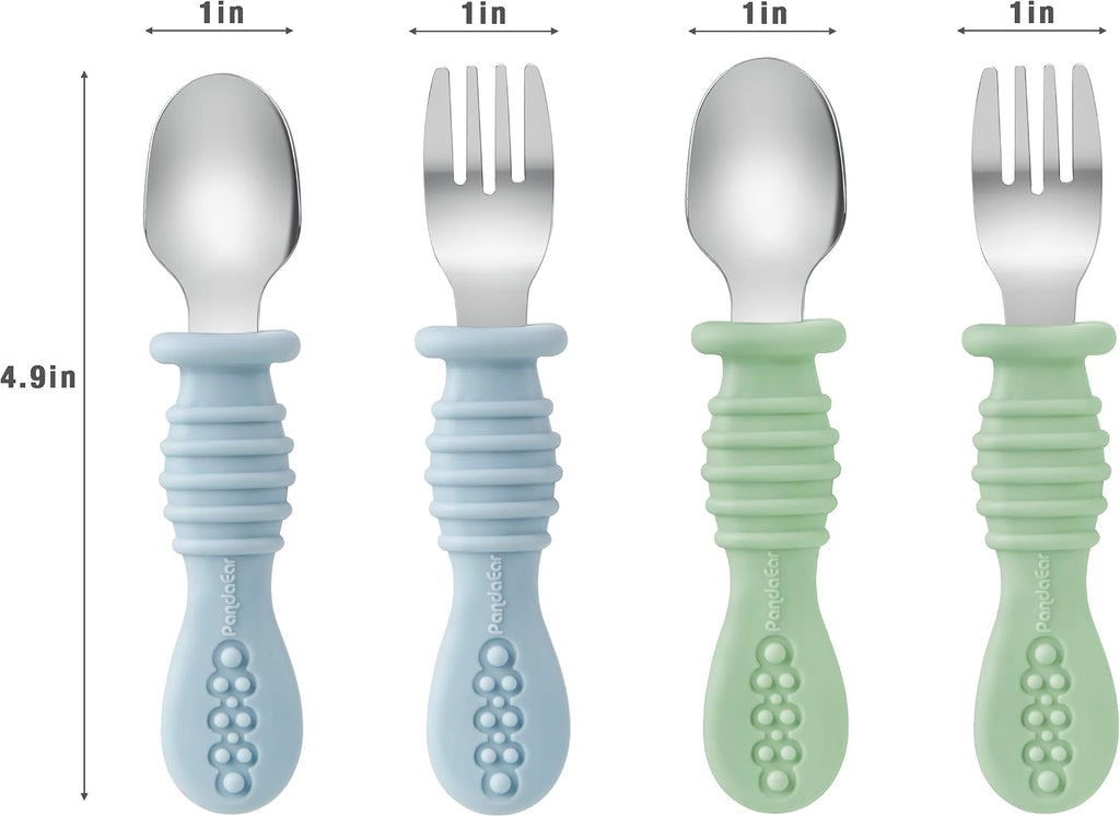 Silicone Baby Feeding Set| 2 Pack Silicone Divided Suction Plate and 2 Pack Tiny Cup with 2 Spoons 2 Forks| Baby Led