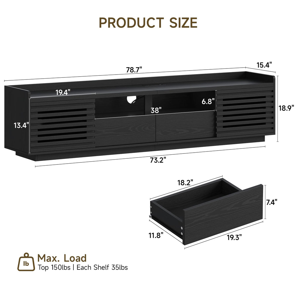 78.7" TV Stand for TV Up to 85", Mid-Century Modern TV Console Black