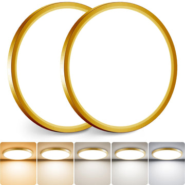 Gold LED Flush Mount Ceiling Light Fixture, 12 Inch 24W - Super Slim 0.7 Inch, Adjustable Low