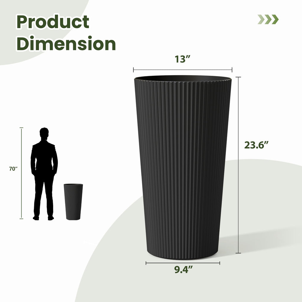 24" Tall Planters for Outdoor Plants Set of 2 - Round Black