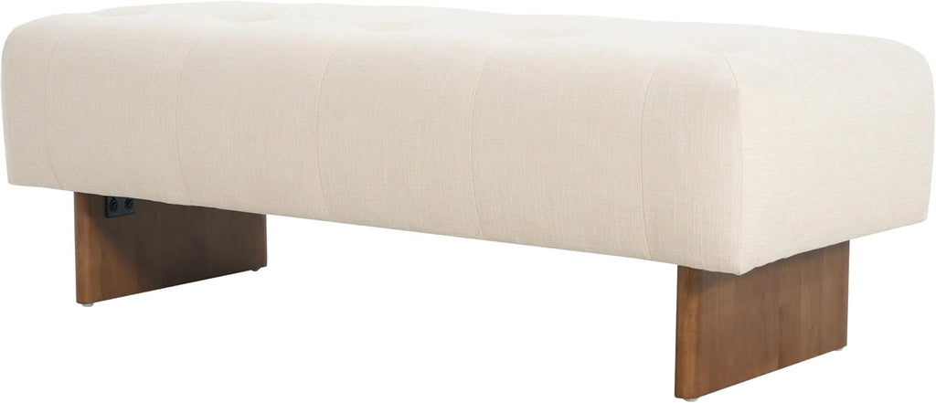 Yvone Modern Upholstered Ottoman Bench, Minimalist Wooden Entryway Bench, Living Room Sofa Extra Seat, Ottoman End of