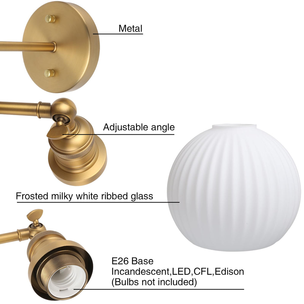 Vintage Wall Sconce Bedroom Sconce Globe Vanity Wall Light Milk White Glass Shade Wall Light Lamp Fixture (Antique
