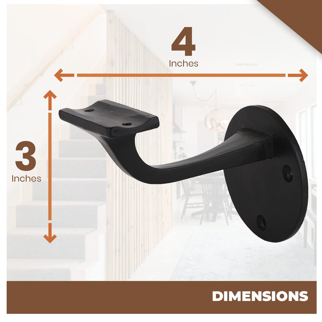 Cast Iron Handrail Brackets, Set of 8, Heavy Duty, Black Powder Coat