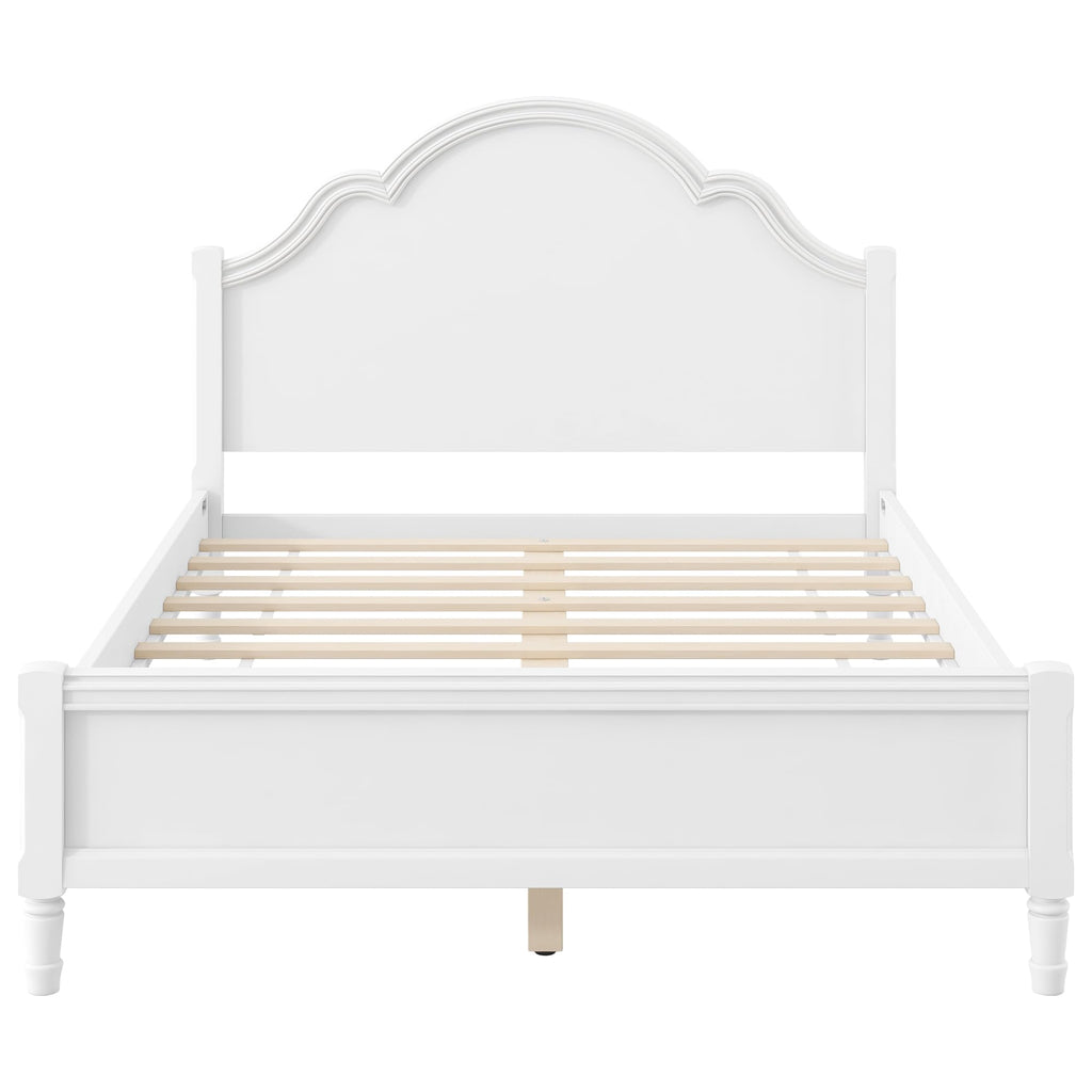 Vintage Bed Frame with Arched Headboard, White Wood Bedframe