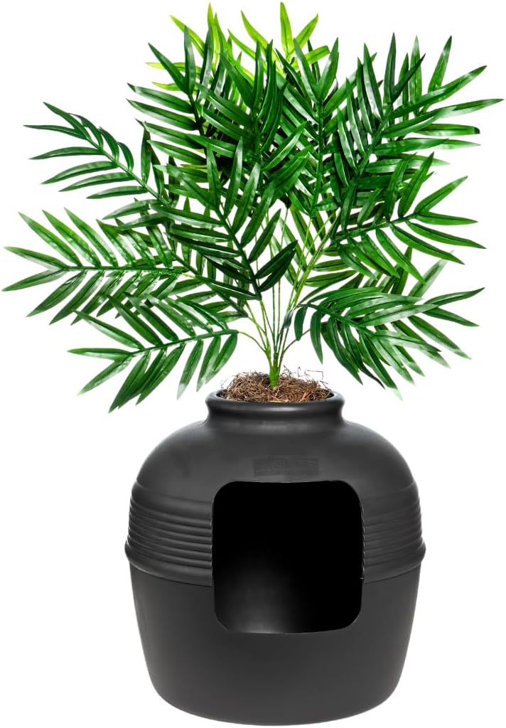 Hidden Litter Box Planter, Decorative Cat Litter Enclosure, Carbon Filter, Faux Plant, Round Design, Easy to