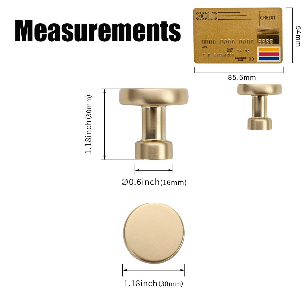 30 Pack Brushed Brass Kitchen Cabinet Knobs Single Hole Cabinet Pulls Round Gold Drawer Knob Dresser Knobs Cabinets
